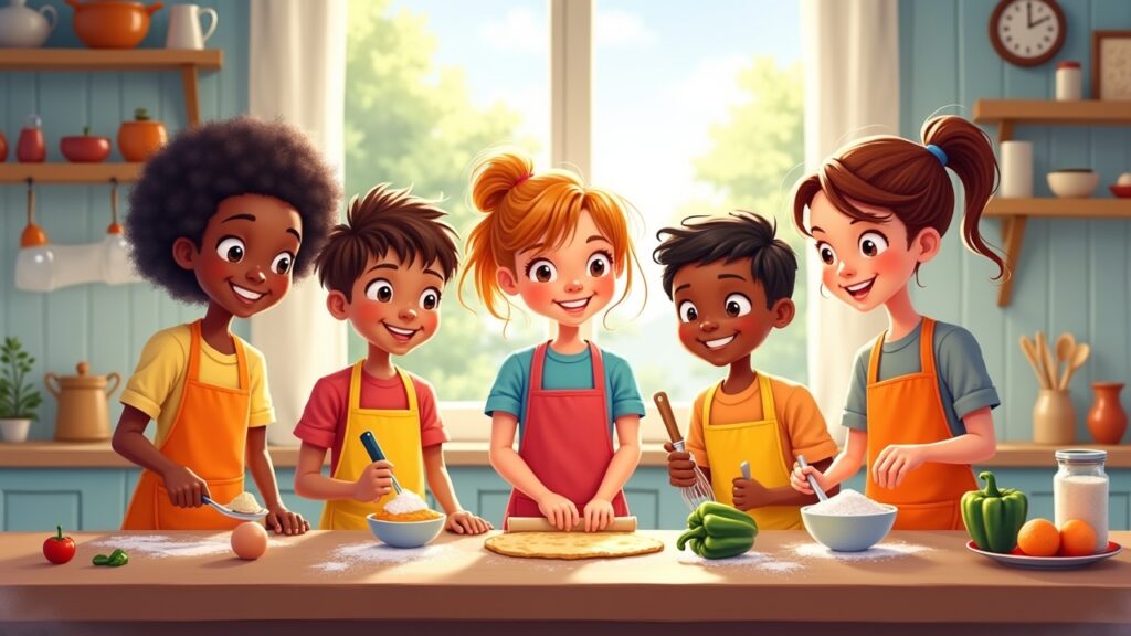 Children participating in cooking class