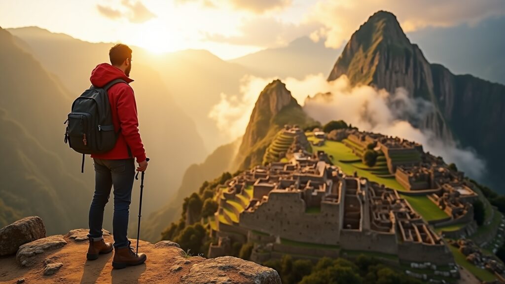 Backpacker at famous world landmark