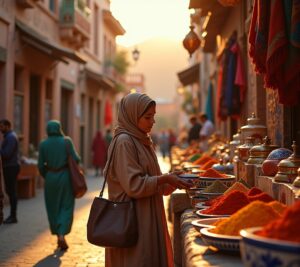 Traveler learning traditional craft from local