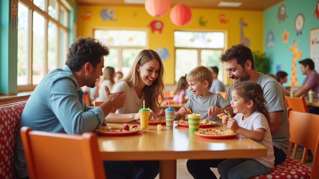 Family dining at kid-friendly restaurant