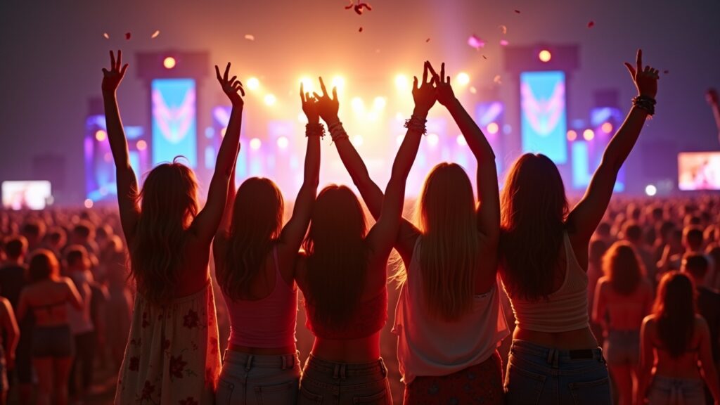 Group of friends at music festival