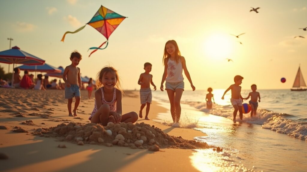 Kids enjoying beach activities