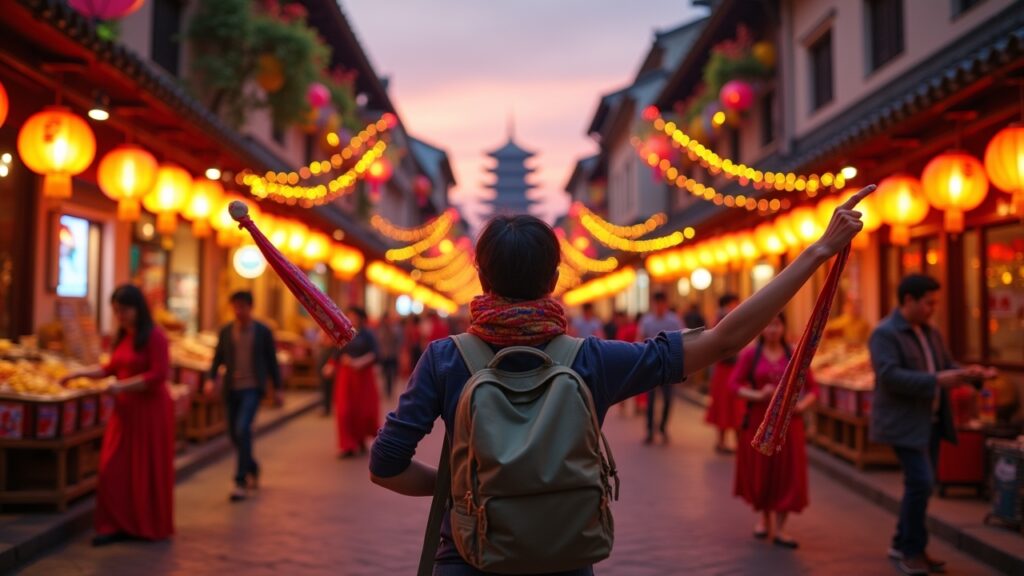 Traveler participating in local festival