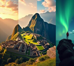 Person meditating at mountain summit