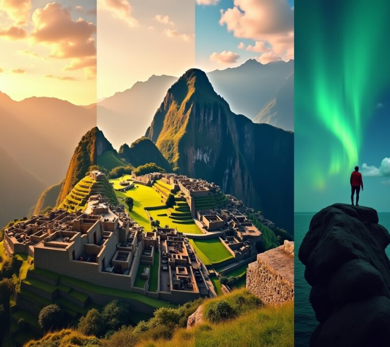 Person meditating at mountain summit