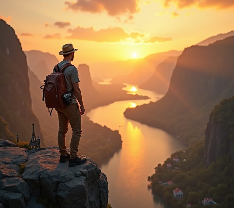 Young person skydiving with scenic view