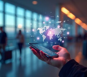 Smartphone with travel apps displayed